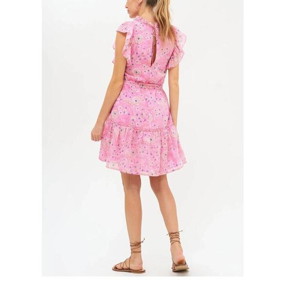 Oliphant Flirty Ruffle Hem Carolina Pink Cotton Block Print Dress Tuckernuck Med - Picture 4 of 16